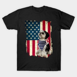 American Shih Tzu Bandana US Flag 4th Of July T-Shirt